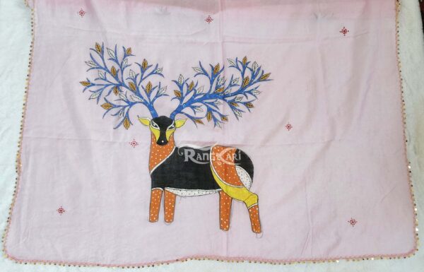hand painted Gond Art Deer dupatta