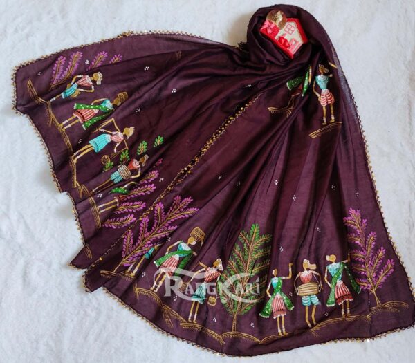 Hand Painted Saura Theme Dupatta