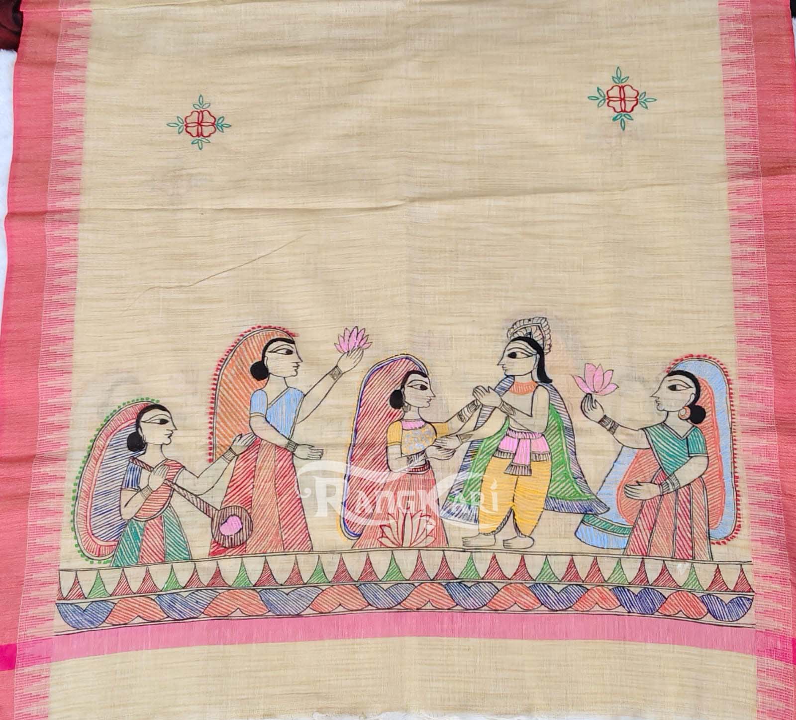 hand painted madhubani cotton dupatta