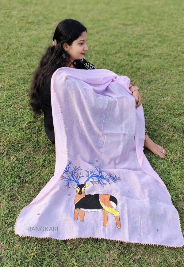 "GOND HARINI"  Hand-painted Dupatta