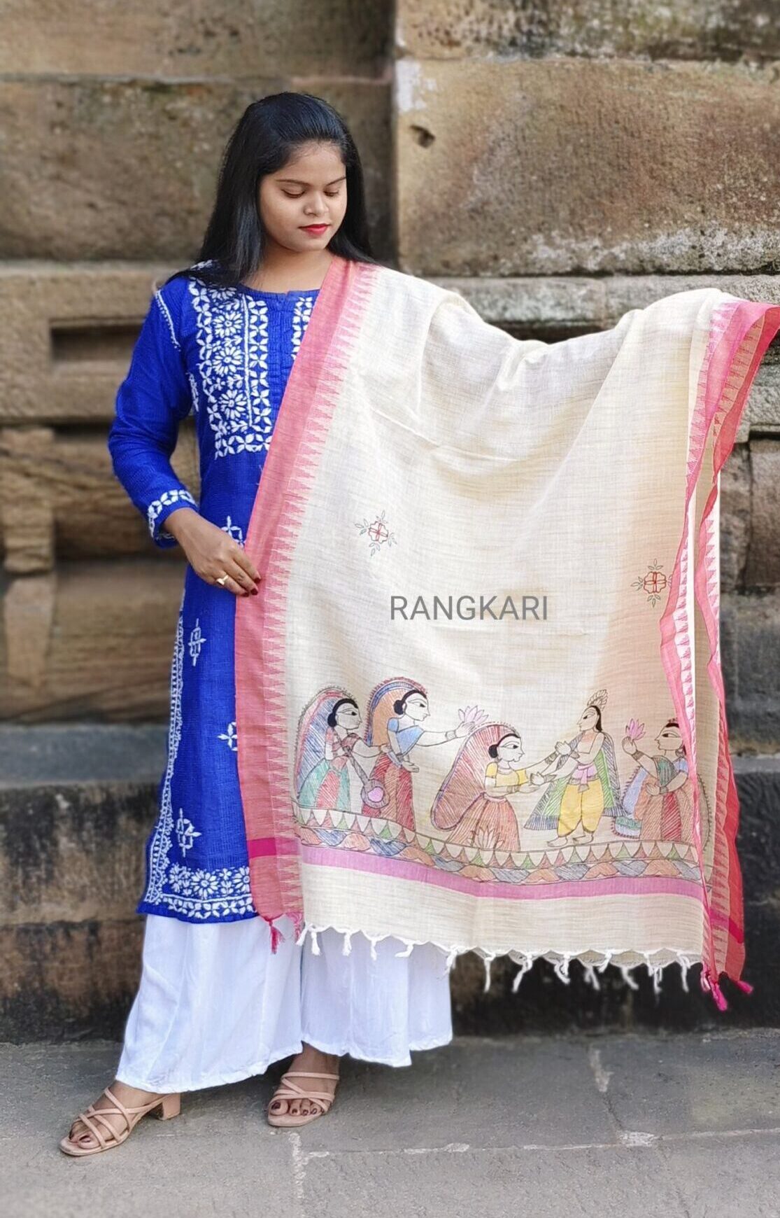 hand painted Gopiyan madhubani dupatta