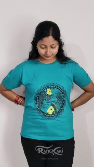 hand painted madhubani fish theme t-shirt