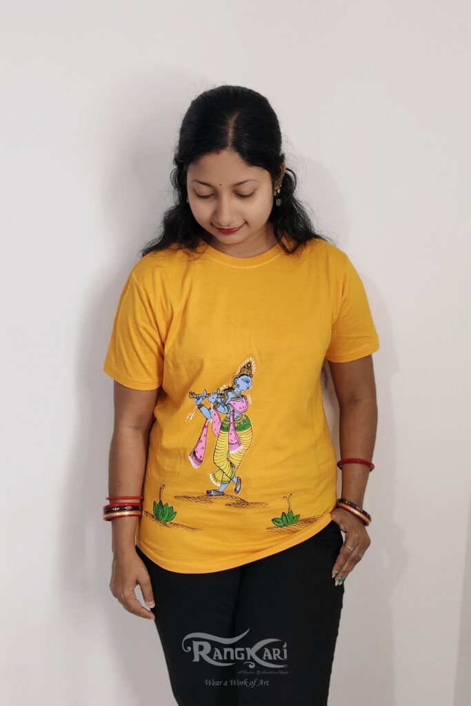 hand painted pattachitra krishna t-shirt