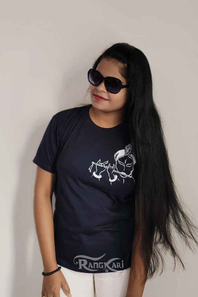 hand painted pattachitra krishna theme t-shirt