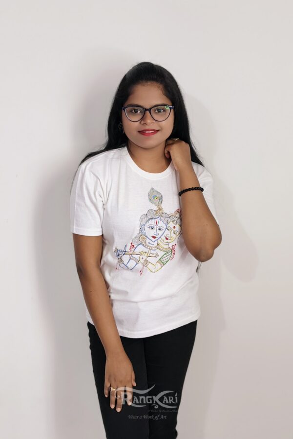 hand painted radha krishna theme t-shirt