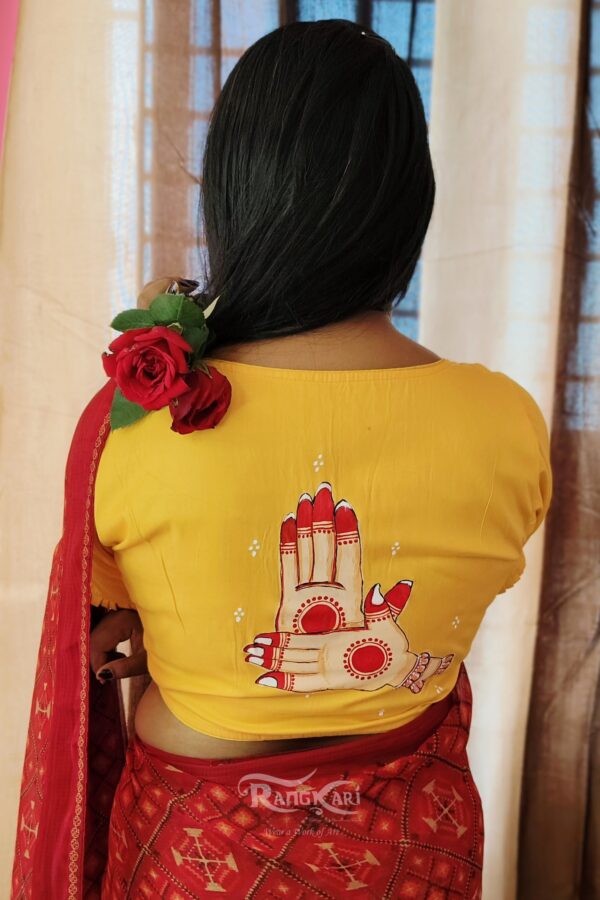 hand painted odissi mudra blouse