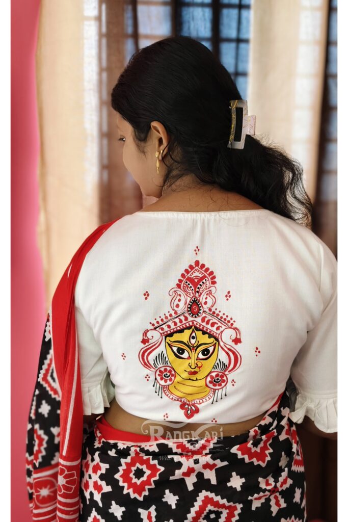 hand painted Durga face blouse