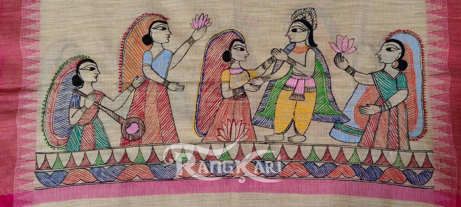 hand painted madhubani cotton dupatta