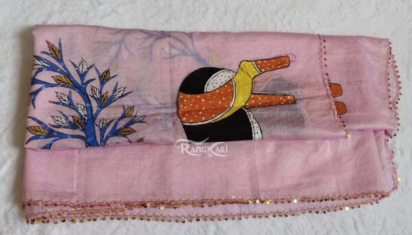hand painted Gond Art Deer dupatta
