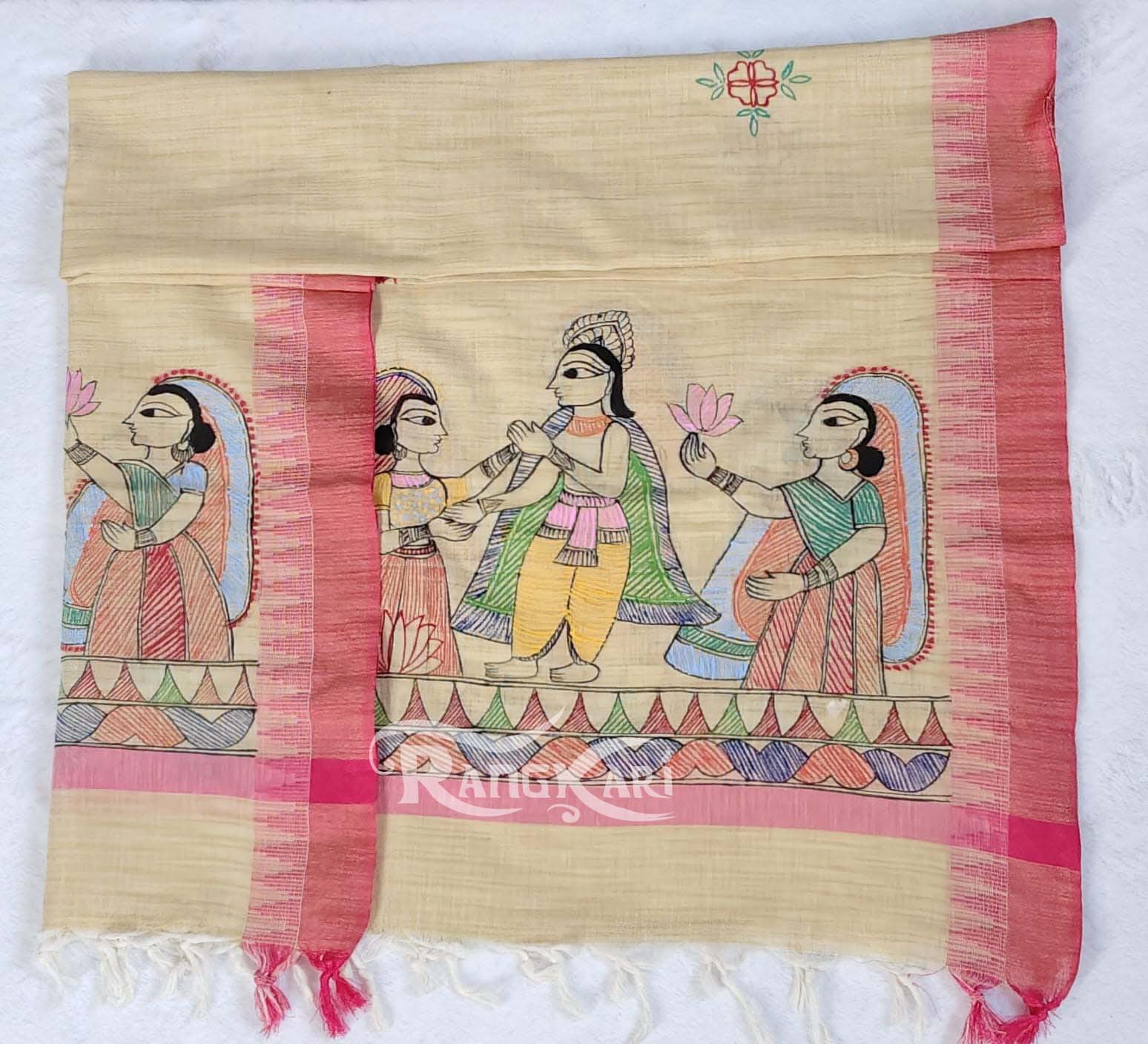 hand painted madhubani cotton dupatta
