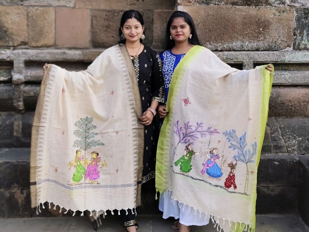 hand painted Gopiyan madhubani dupatta Rangkari Hand painted apparels