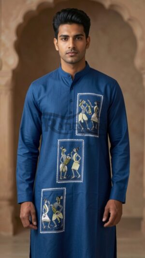 NEEL TRIKOSH Hand Painted Men Kurta - Pingala Art Design