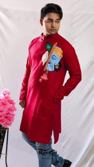 KRISHNA VEENA Hand Painted Men Kurta