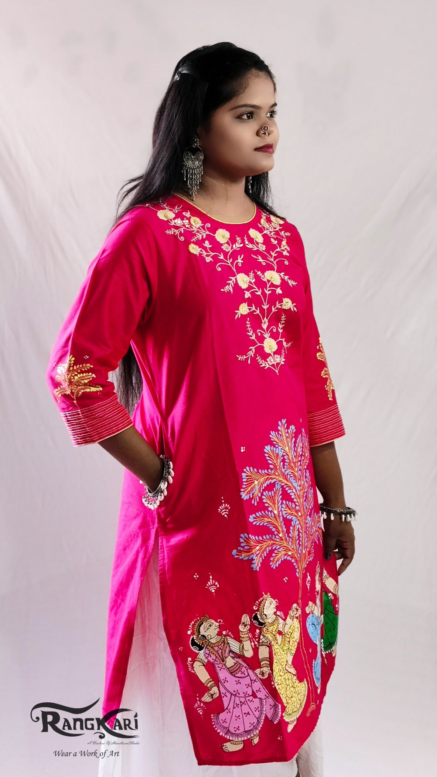 "NARTAKI VRIKSHA" Hand Painted Patachitra Kurti - Image 2