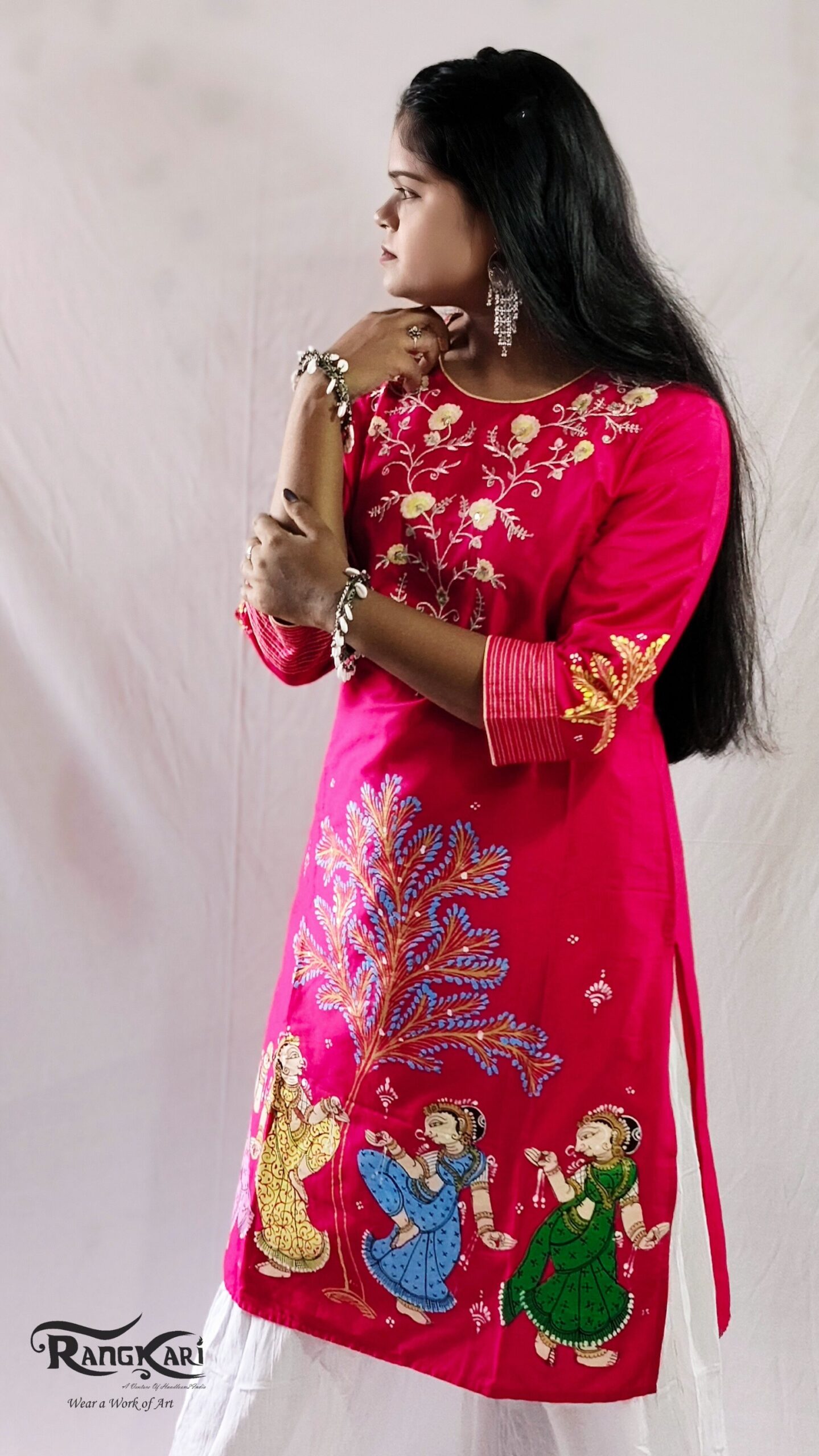 "NARTAKI VRIKSHA" Hand Painted Patachitra Kurti - Image 3