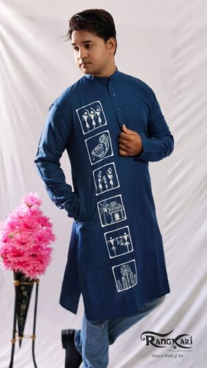 NEEL SAURA Hand Painted Men Kurta - Tribal Design