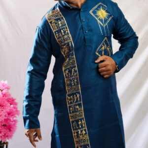 "TEAL HERITAGE" Hand Painted Men Kurta