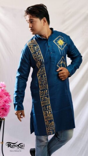 TEAL HERITAGE Hand Painted Men Kurta
