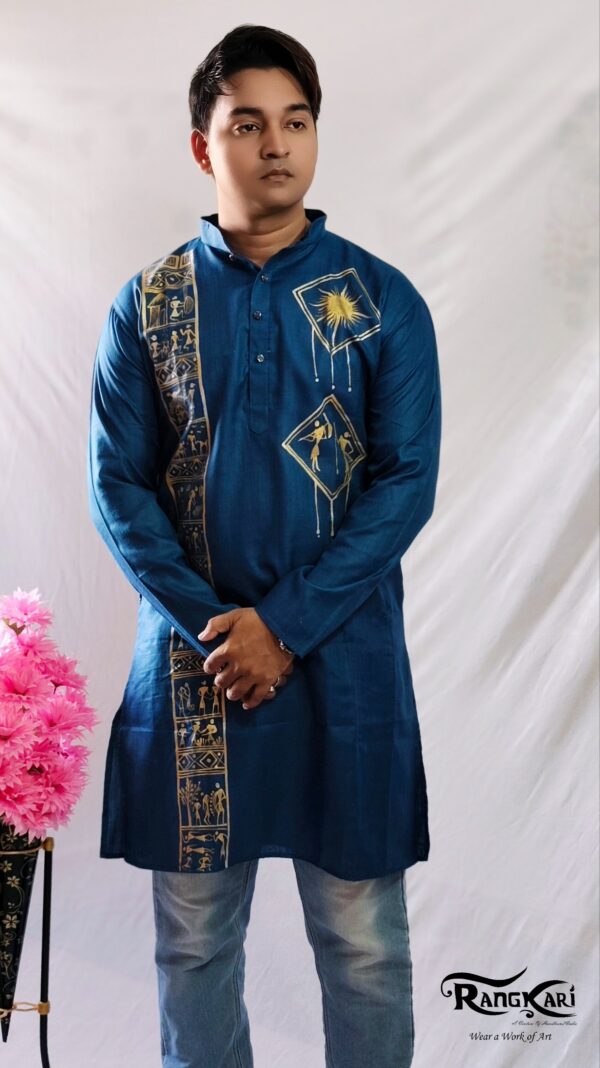 "TEAL HERITAGE" Hand Painted Men Kurta - Image 3
