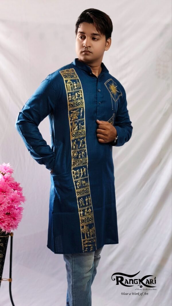 "TEAL HERITAGE" Hand Painted Men Kurta - Image 2