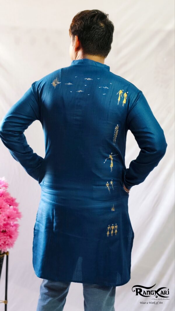 "TEAL HERITAGE" Hand Painted Men Kurta - Image 5