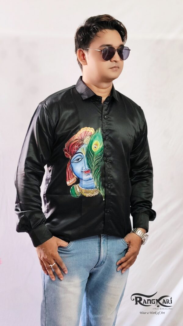 "RANG KRISHNA" Hand-Painted Satin Silk Shirt - Image 5