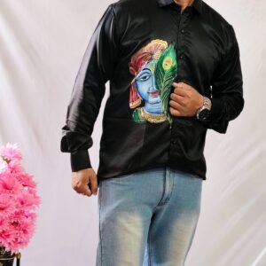"RANG KRISHNA" Hand-Painted Satin Silk Shirt