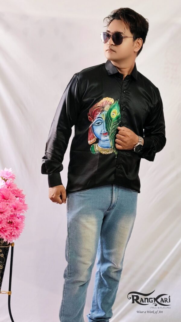 "RANG KRISHNA" Hand-Painted Satin Silk Shirt