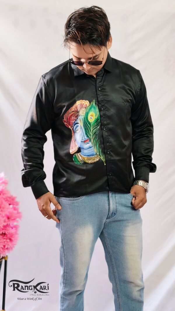 "RANG KRISHNA" Hand-Painted Satin Silk Shirt - Image 6