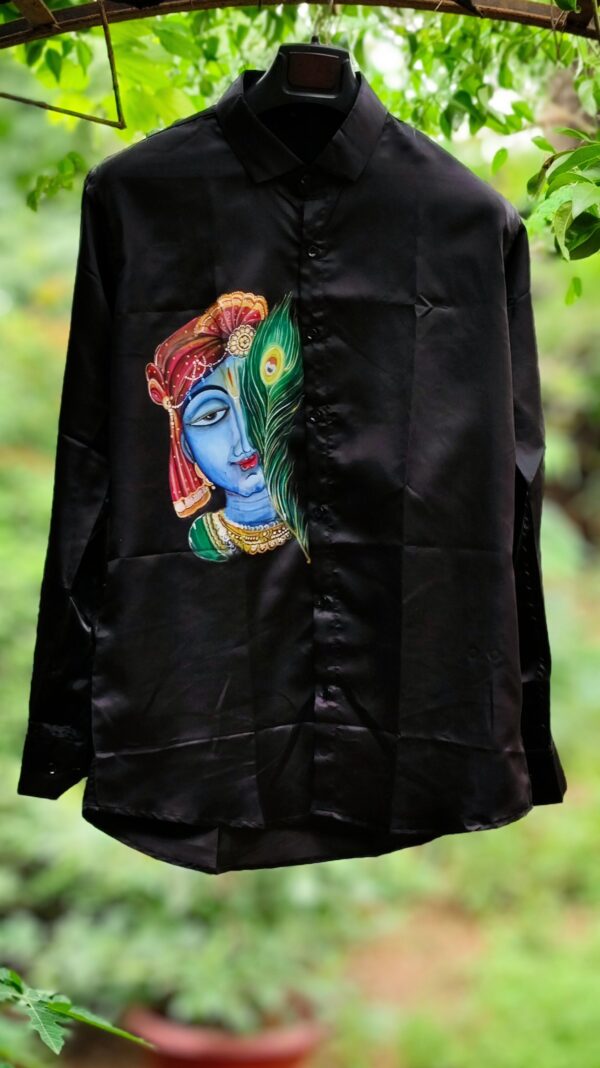 "RANG KRISHNA" Hand-Painted Satin Silk Shirt - Image 8