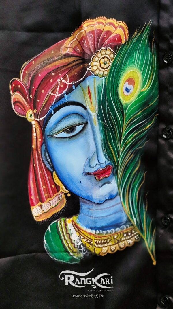 "RANG KRISHNA" Hand-Painted Satin Silk Shirt - Image 9