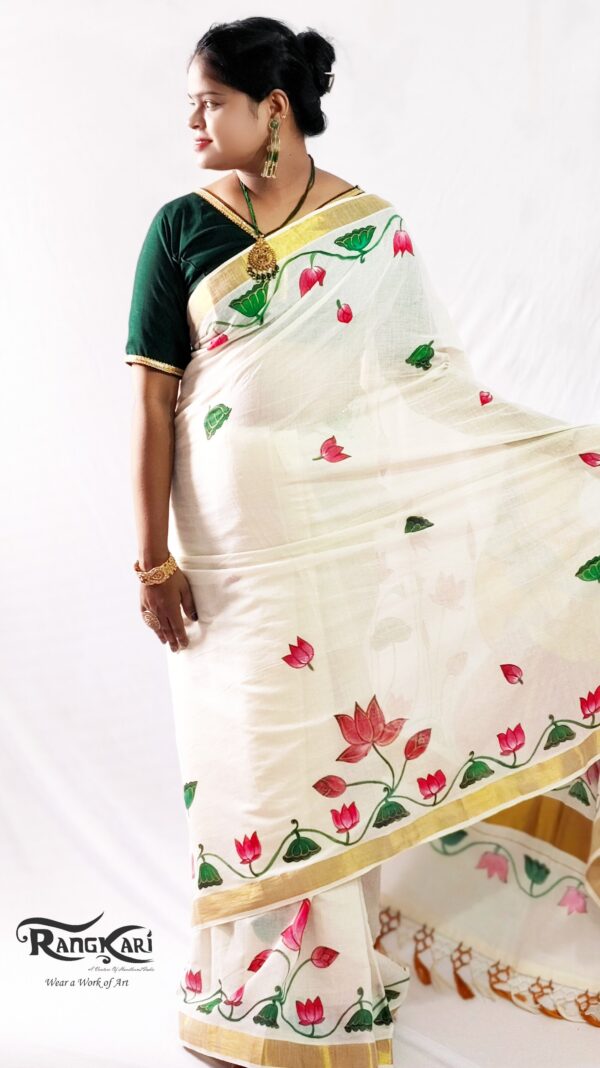 "ONAM MOHINI"Kerala Kasavu Cotton Saree - Image 4