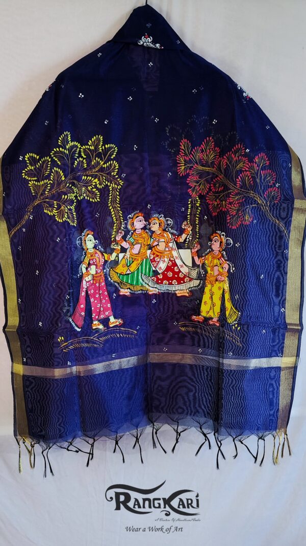"NEEL DOLI LEELA" Hand Painted Dupatta - Image 3