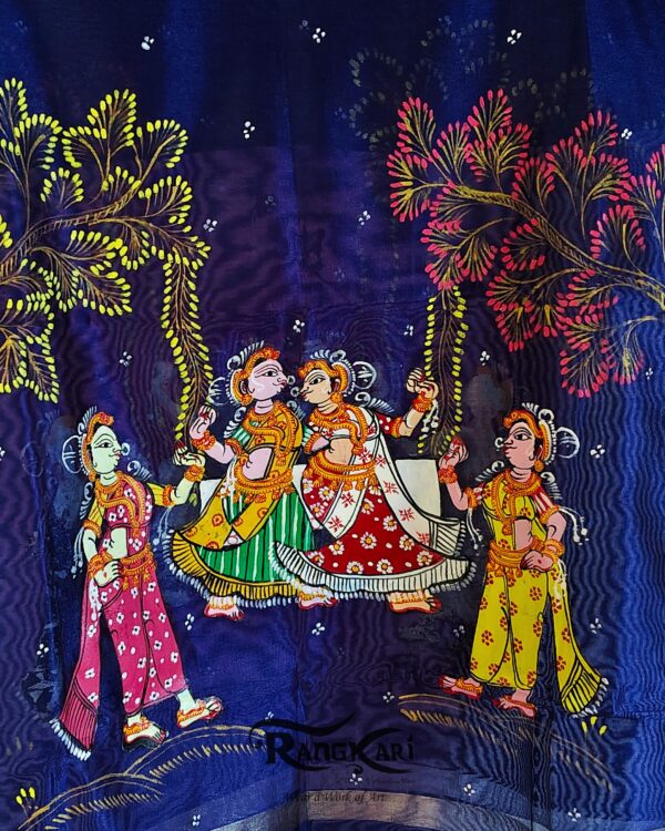 "NEEL DOLI LEELA" Hand Painted Dupatta - Image 4