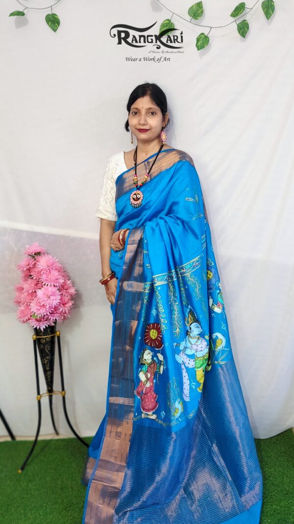 "CHITRANGINI"
Hand-Painted Pattachitra Krishna Leela Saree - Image 5