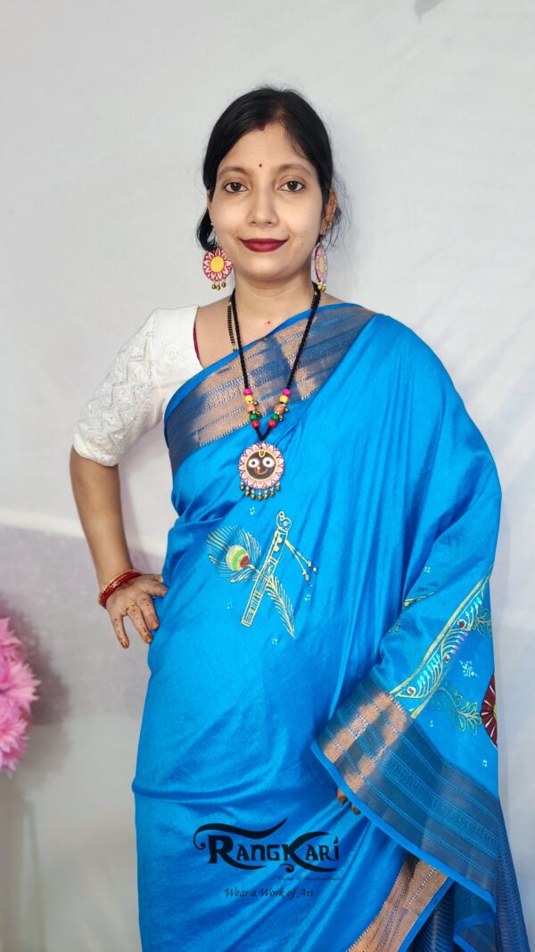 "CHITRANGINI"
Hand-Painted Pattachitra Krishna Leela Saree - Image 7
