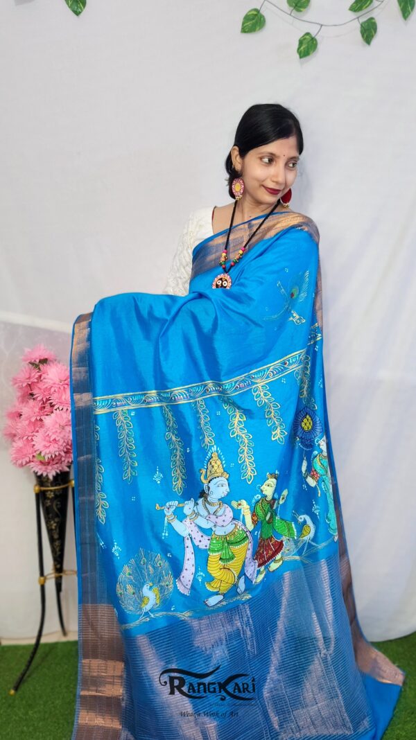 "CHITRANGINI"
Hand-Painted Pattachitra Krishna Leela Saree - Image 3