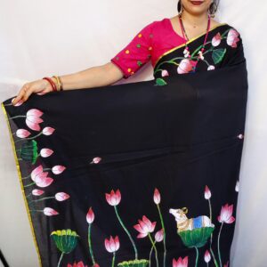 "PADMA PICHWAI" Hand-Painted Mulmul Cotton Saree