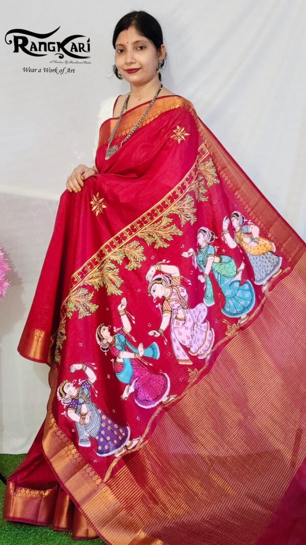 "RAAS RANGINI"Hand-Painted Pattachitra Nartaki theme Saree