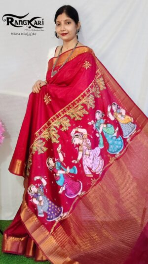 RAAS RANGINI Hand-Painted Pattachitra Nartaki Design Saree