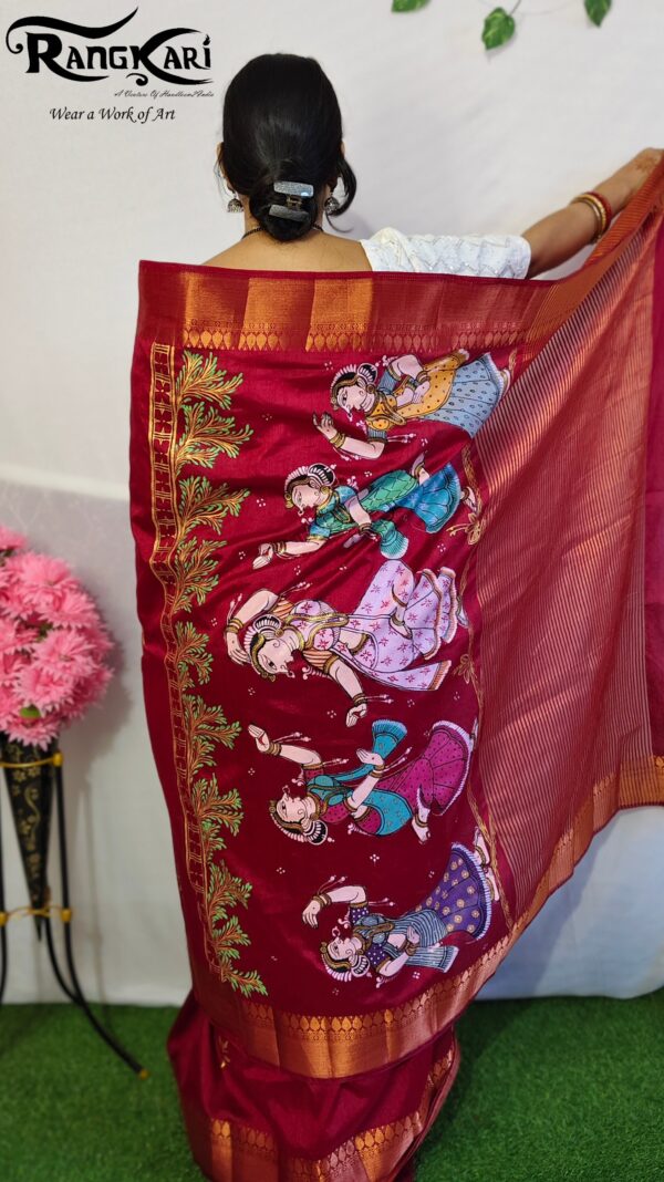 "RAAS RANGINI"Hand-Painted Pattachitra Nartaki theme Saree - Image 2