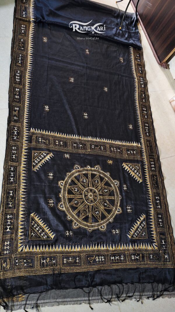 "JEEVAN REKHA" Hand Painted Saura Tissue Cotton Saree - Image 5