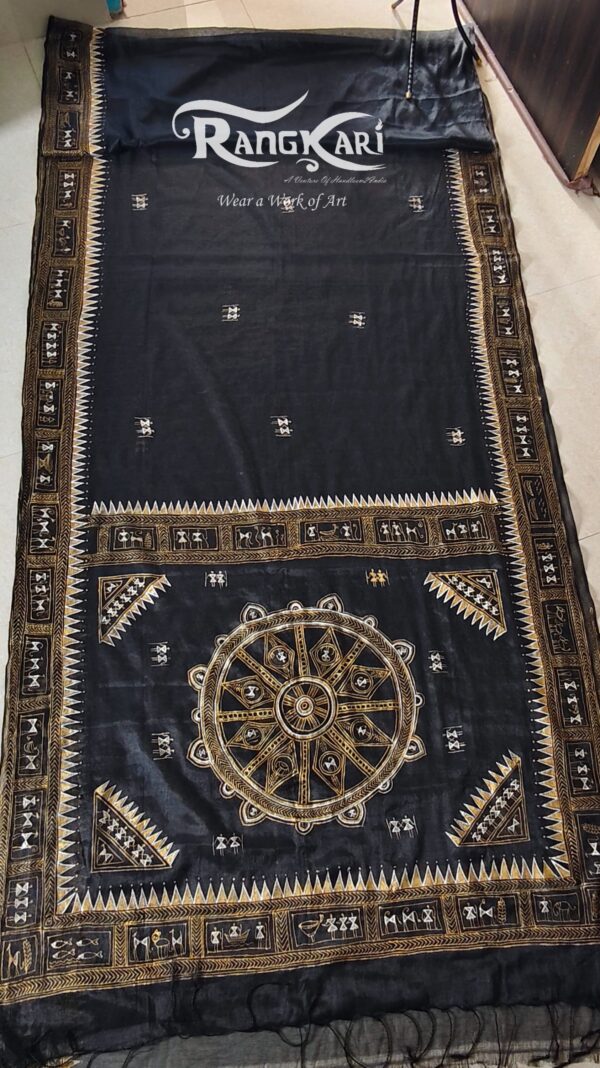 "JEEVAN REKHA" Hand Painted Saura Tissue Cotton Saree - Image 3