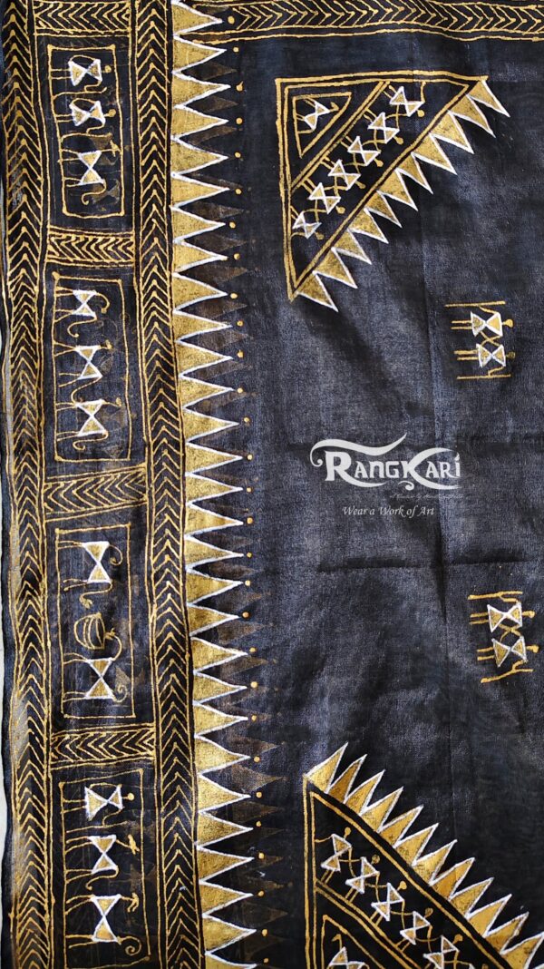 "JEEVAN REKHA" Hand Painted Saura Tissue Cotton Saree - Image 4
