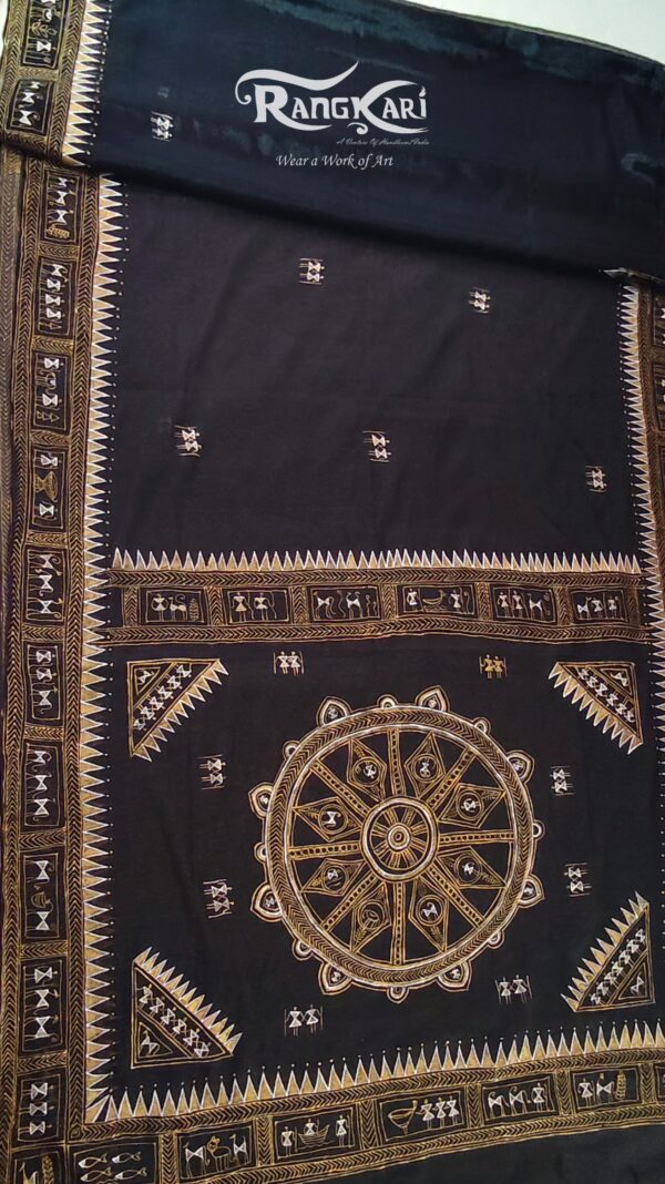 "JEEVAN REKHA" Hand Painted Saura Tissue Cotton Saree - Image 2