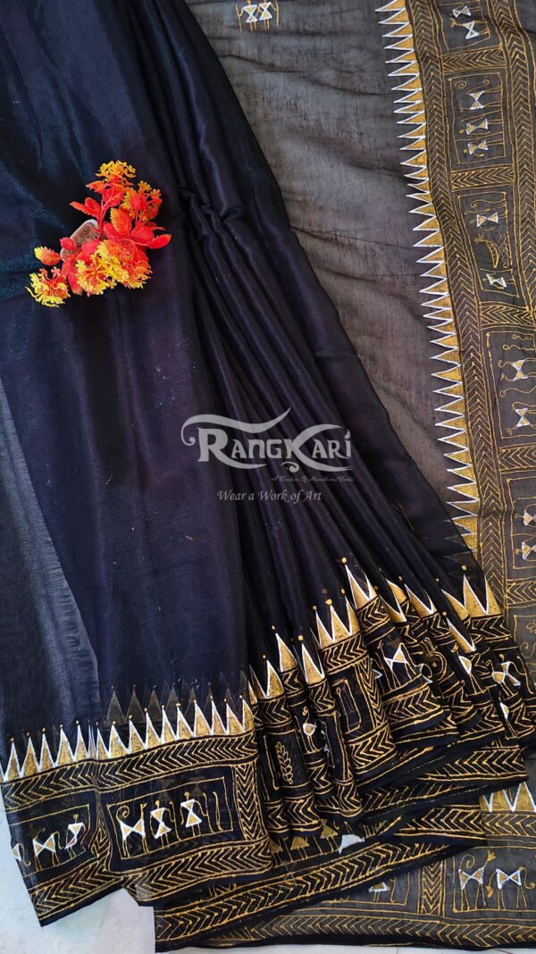 "JEEVAN REKHA" Hand Painted Saura Tissue Cotton Saree - Image 6