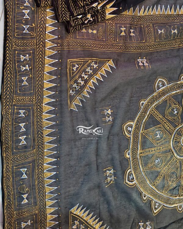"JEEVAN REKHA" Hand Painted Saura Tissue Cotton Saree - Image 7