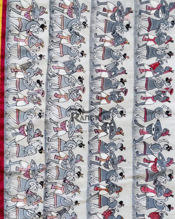 "LOK REKHA" Hand Painted Pingala Art Saree - Image 3