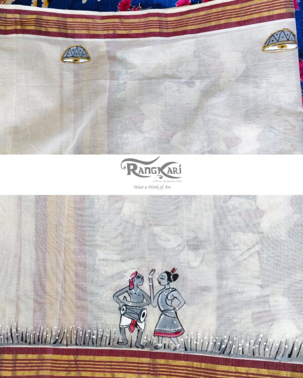 "LOK REKHA" Hand Painted Pingala Art Saree - Image 5