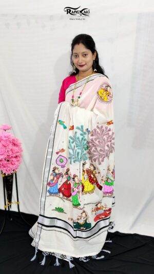 JHULAN RAAS Kerala Kasavu Cotton Saree - Gopiyan Doli Design